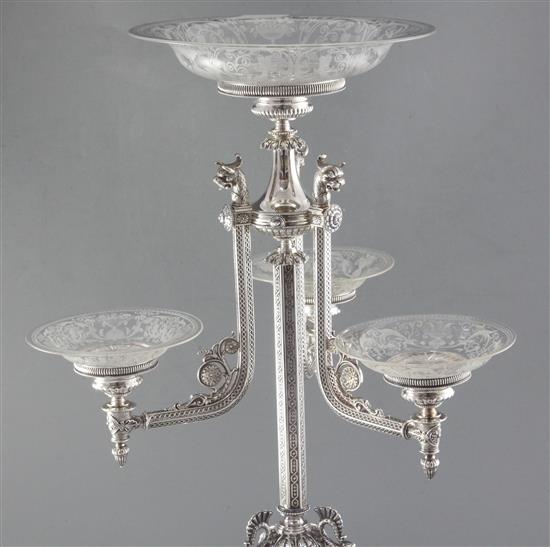 An ornate Victorian silver centrepiece by Horace Woodward & Co, London 1873, 103.6oz.